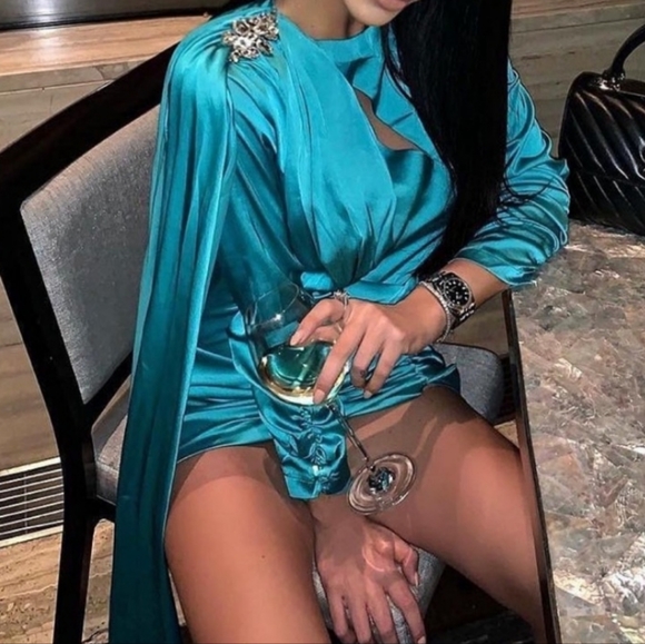 Catwalk connection Drape Shawl emerald teal party dress s - Picture 3 of 8